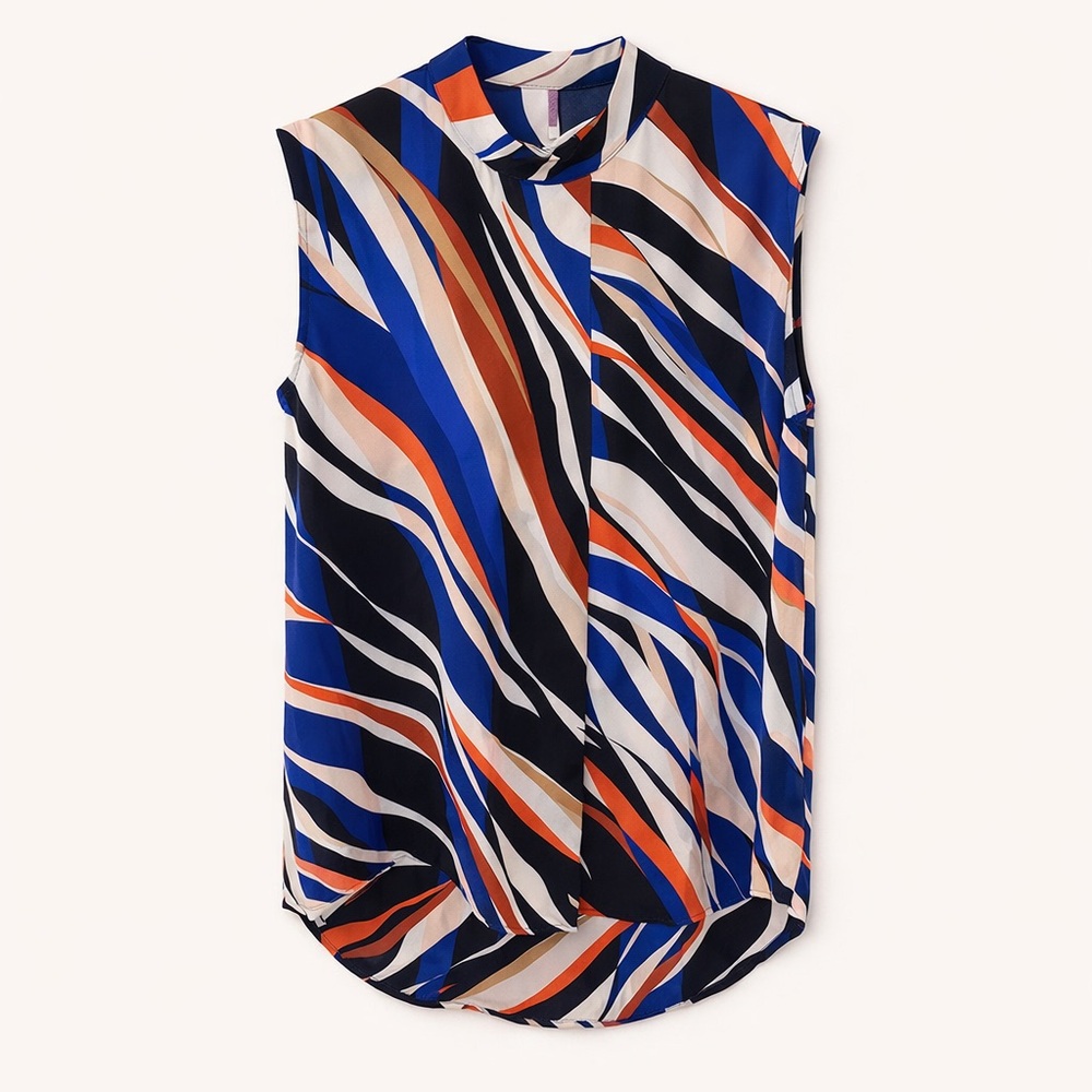 Vince Camuto Abstract Print Sleeveless Blouse Mock Neck Multicolor Size S